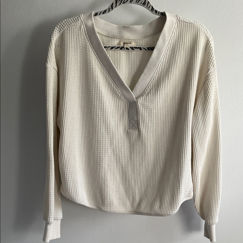 Madewell Cream V-Neck waffle knit Sweater